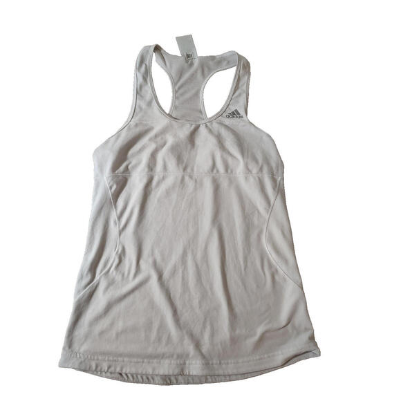 Adidas Womens Running Athletic Rasor Back White Stretch Workout Top Gym Sz S - Picture 1 of 9